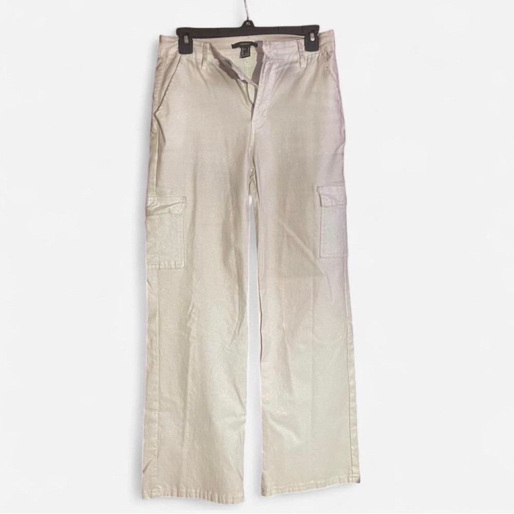Forever 21 White Shimmer Leather Cargo Pants